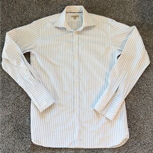 Burberry Men's Light Blue and White Striped Dress Shirt - corresponds w/ size 38